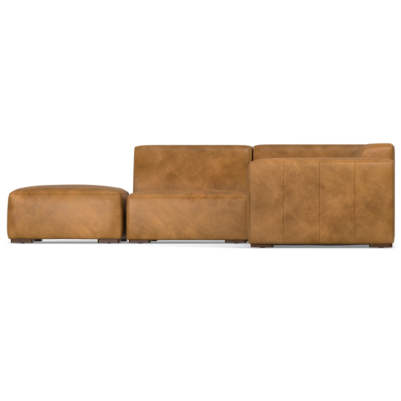 Simpli Home Rex Left Corner Sectional Modular Sofa with Ottoman in Leather