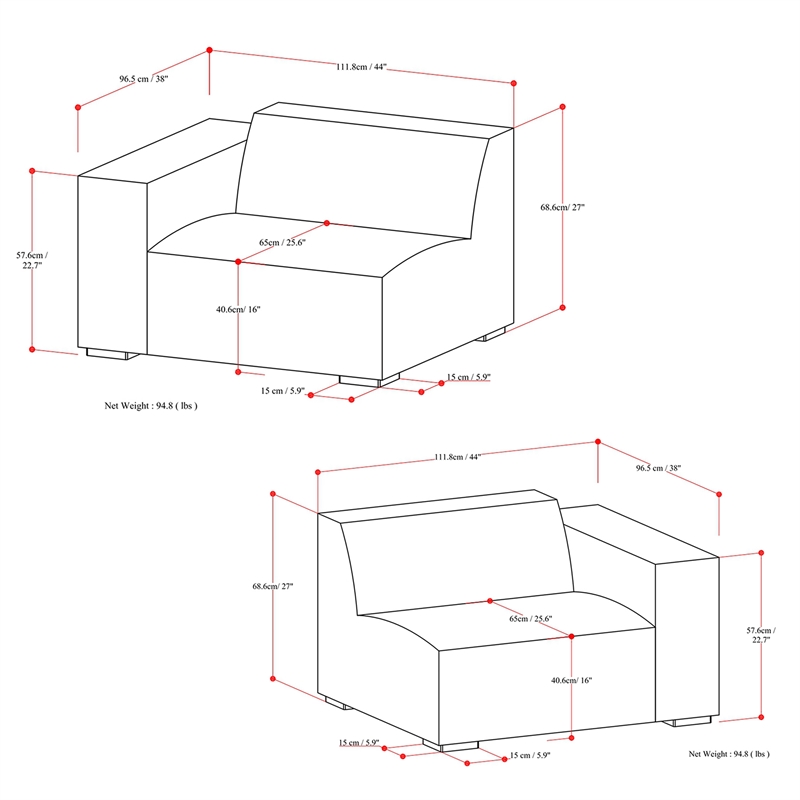 Rex 2-Seater Modular Sofa in Genuine Leather