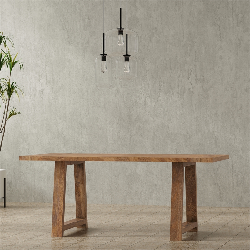 Whitley 72 inch Wide Solid Mango Farmhouse Dining Table in Burnt Wax