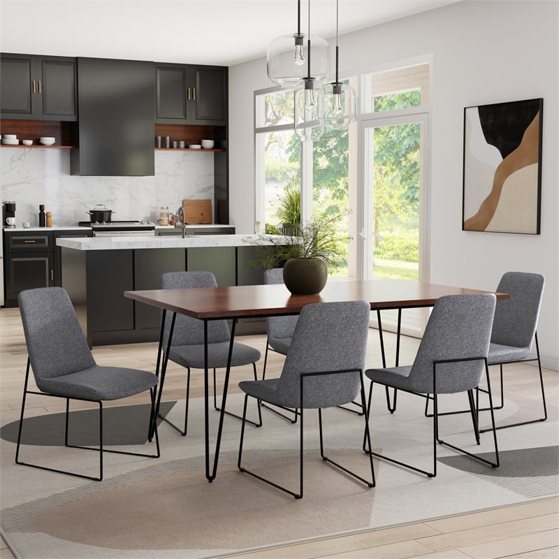 Simpli Home Corina Linen Look Fabric Upholstered Dining Chair in Gray (Set of 2)