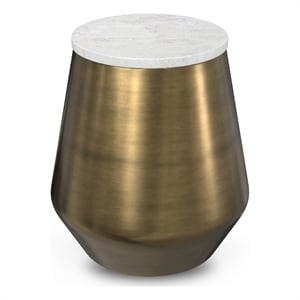 Benning Modern Contemporary 16&quot Wide Metal Side Table in White/Antique Brass