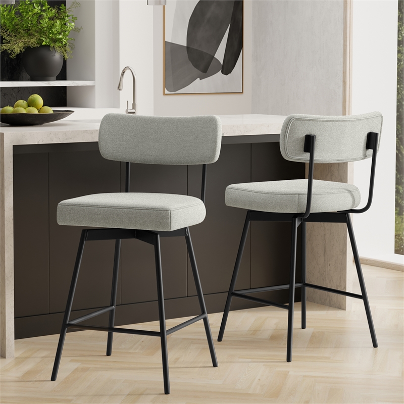 Giselle Modern Swivel Counter Height Stool(setof2)in Light Gray Polyester Linen