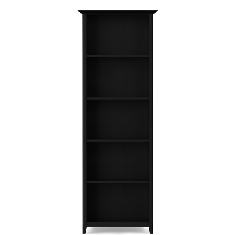 Acadian SOLID WOOD 72 inch x 26 inch Transitional 5 Shelf Bookcase in Black
