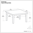 Eastwood 54 inch x 54 inch Square Contemporary Dining Table in Walnut