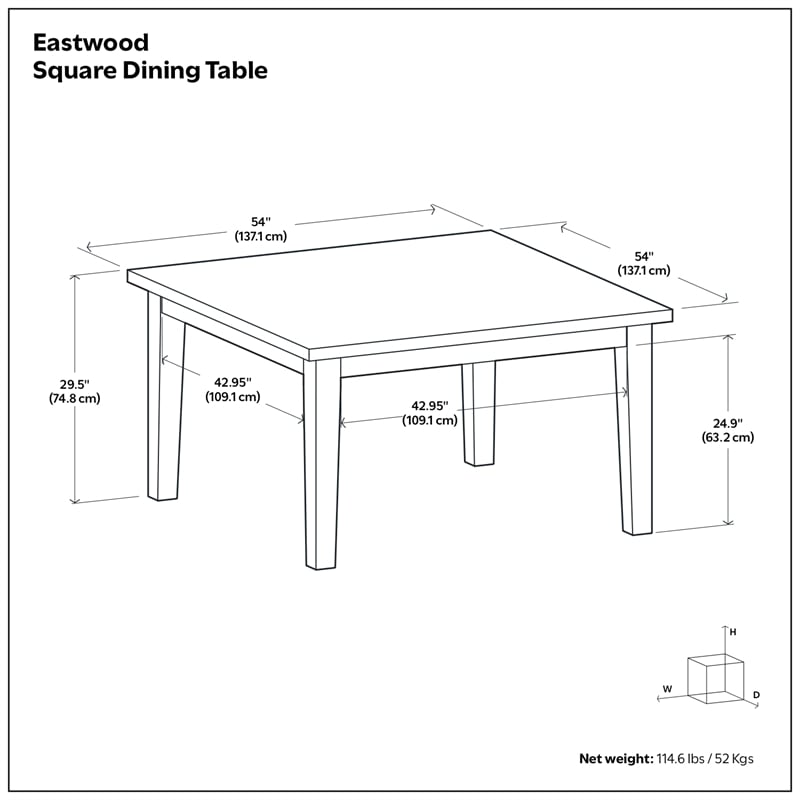 Eastwood 54 inch x 54 inch Square Contemporary Dining Table in Oak