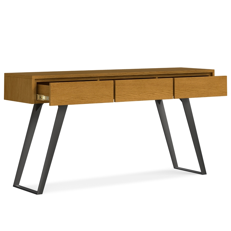 Lowry  60 inch Wide Modern Industrial Console Sofa Table in Oak Veneer
