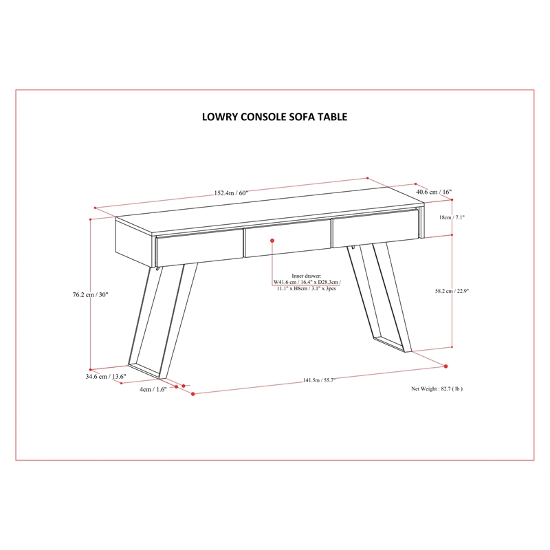 Lowry  60 inch Wide Modern Industrial Console Sofa Table in Oak Veneer