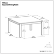 Wilson 54 inch x 54 inch Square Contemporary Dining Table in Walnut Veneer