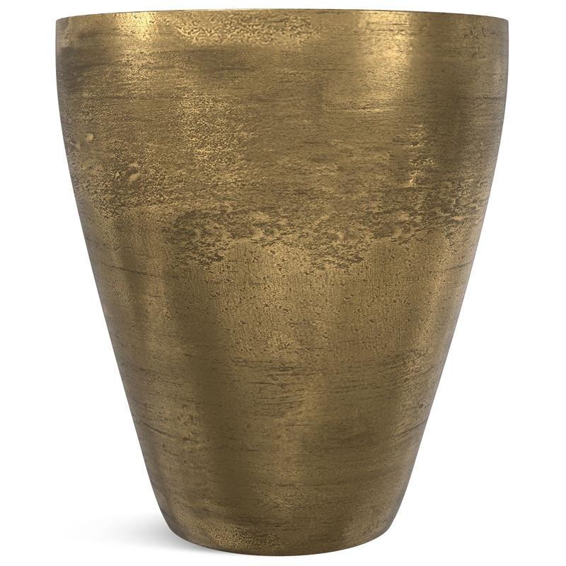 cavan contemporary 17 inch wide metal side table in antique brass