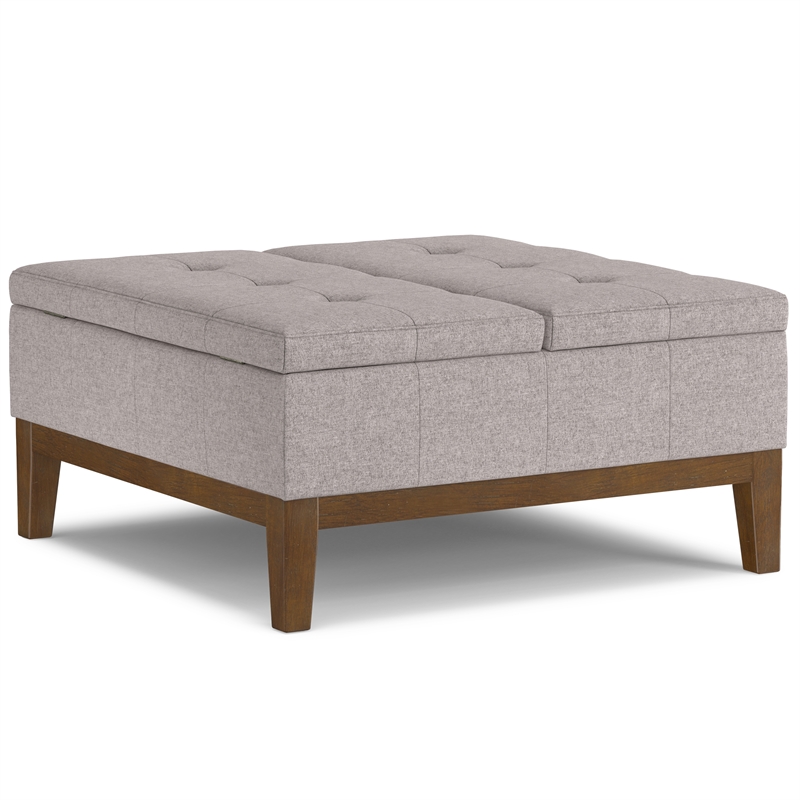 Dover 36 inch Wide Square Coffee Table Storage Ottoman in Cloud Gray Polyester