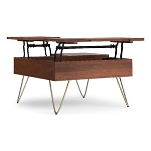 Hunter SOLID MANGO WOOD 32&quotWD Square Lift Top Coffee Table in Umber Brown &Gold
