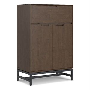 Banting SOLID HARDWOOD Modern Industrial 32&quotWide Bar Cabinet in Walnut Brown