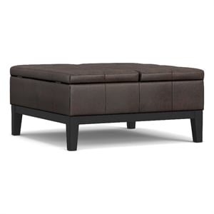 Dover 36&quot WD Lift Top Coffee Table Storage Ottoman in Brown Vegan Faux Leather