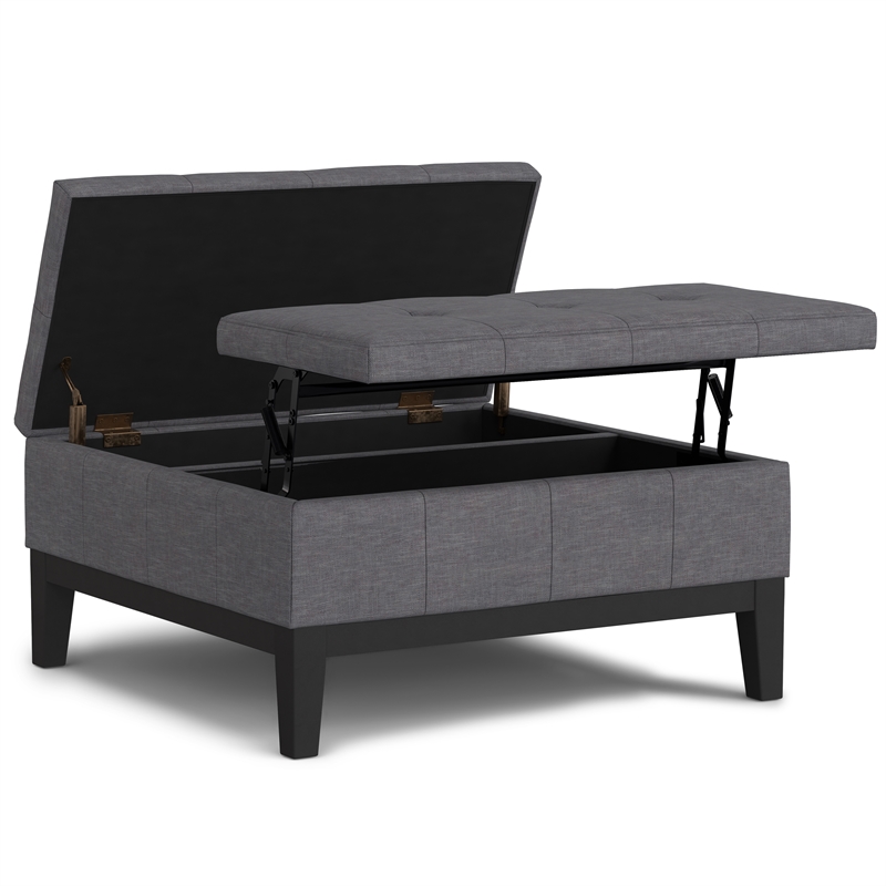 Dover 36 inch Wide Lift Top Coffee Table Storage Ottoman in Slate Gray
