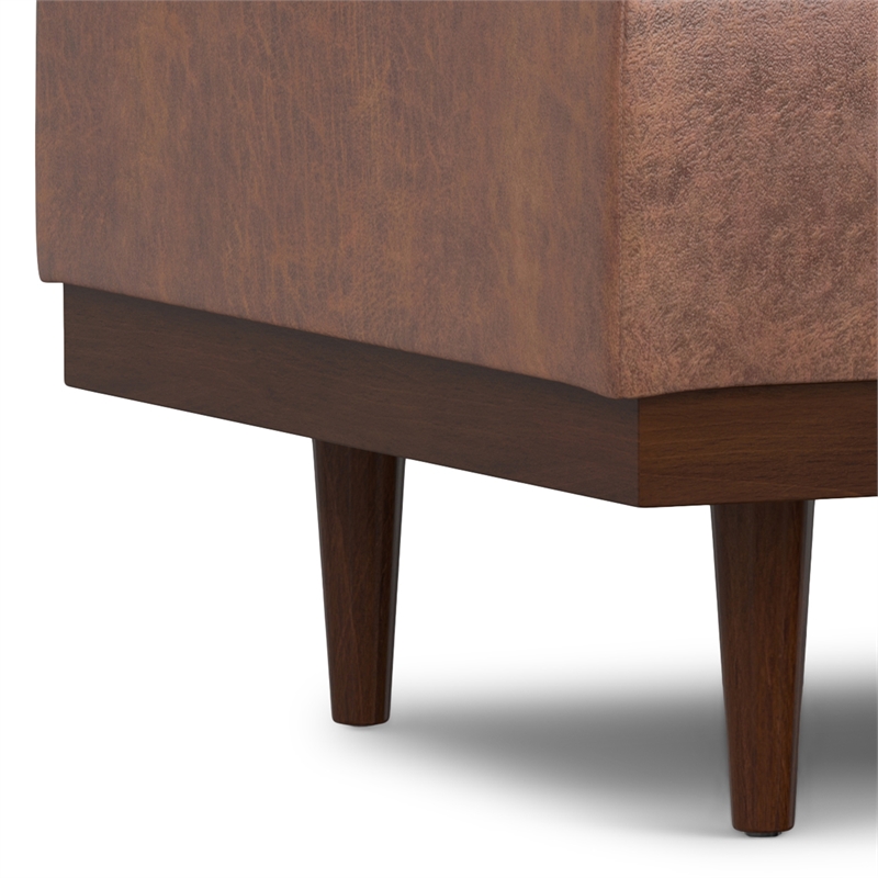 Mariah 34 inch Wide Coffee Table Storage Ottoman in Brown Vegan Faux Leather