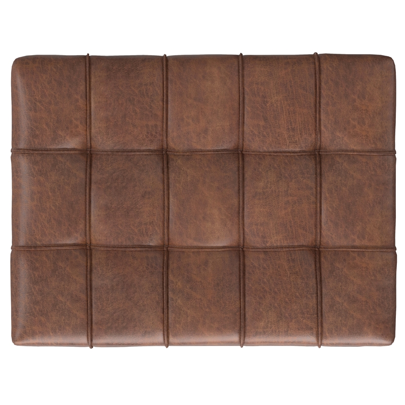 Mariah 34 inch Wide Coffee Table Storage Ottoman in Brown Vegan Faux Leather