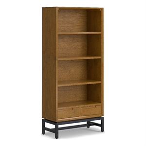 Banting  HARDWOOD & Metal 66 x 30&quot Rectangle Modern Bookcase in Saddle Brown