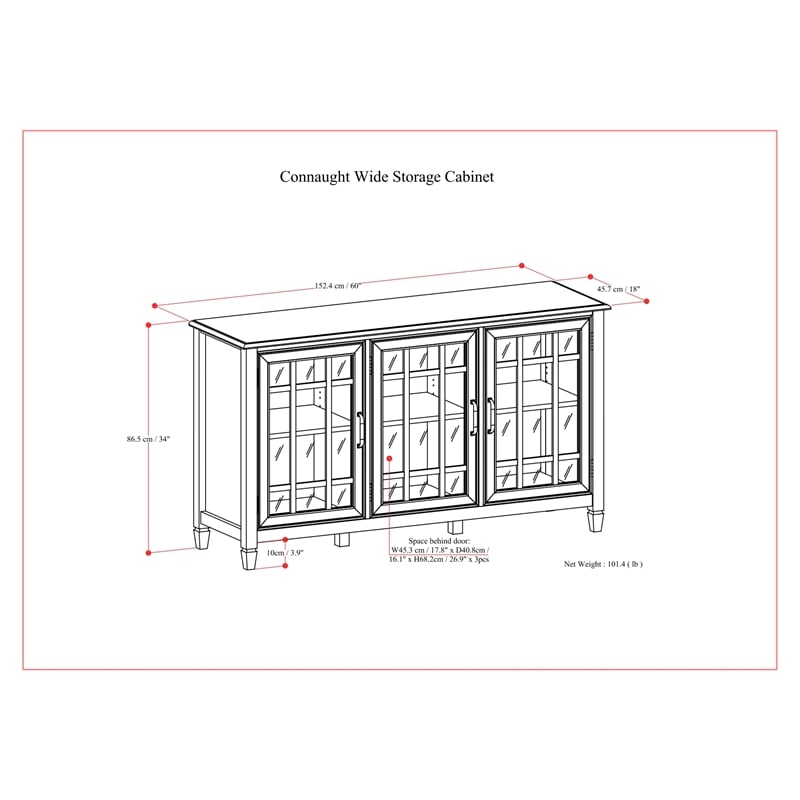Connaught SOLID WOOD 60 inch Wide Traditional Storage Cabinet Buffet in White
