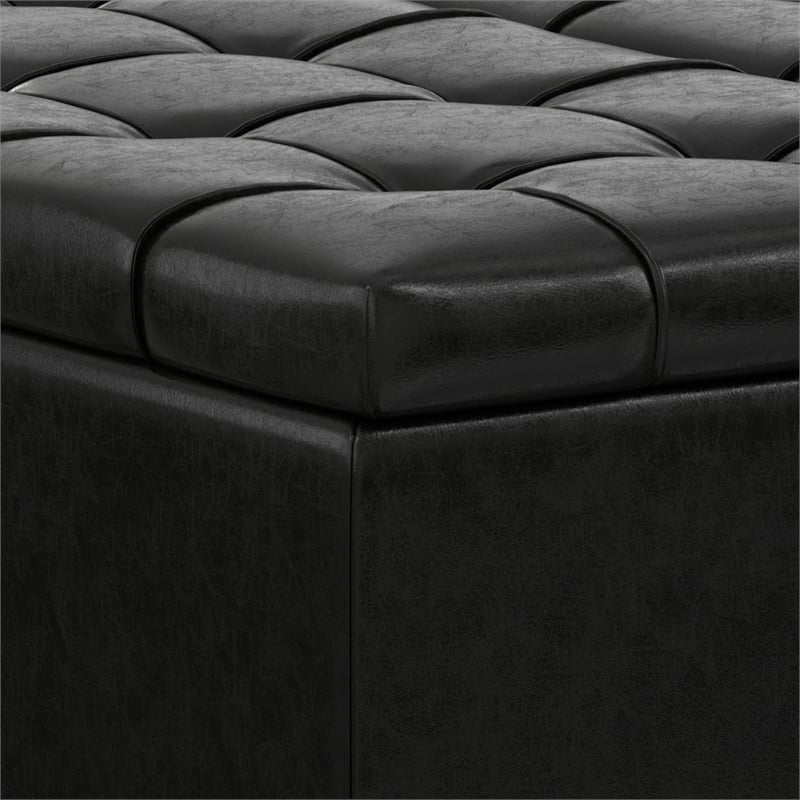 Harrison 40 inch WD Coffee Table Storage Ottoman in Black Vegan Faux Leather
