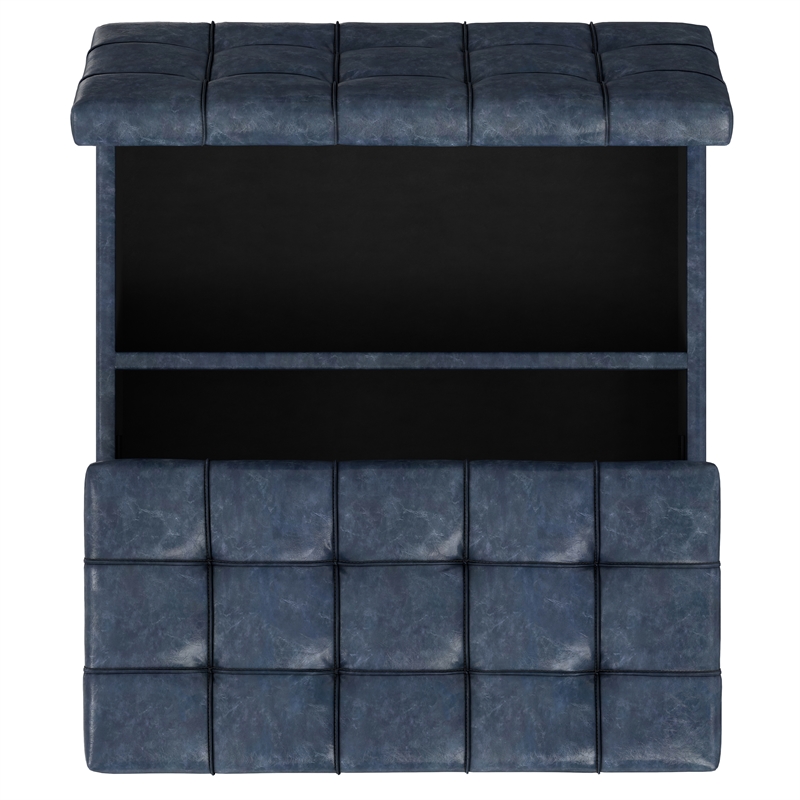 Harrison 40 inch Wide Coffee Table Storage Ottoman in Blue Vegan Faux Leather