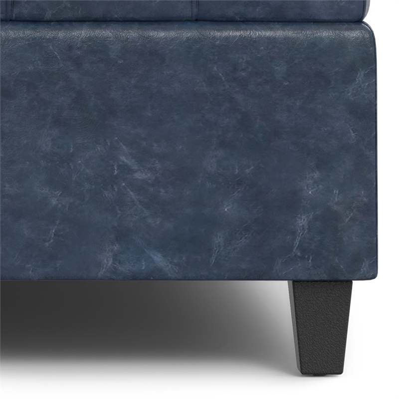 Harrison 40 inch Wide Coffee Table Storage Ottoman in Blue Vegan Faux Leather
