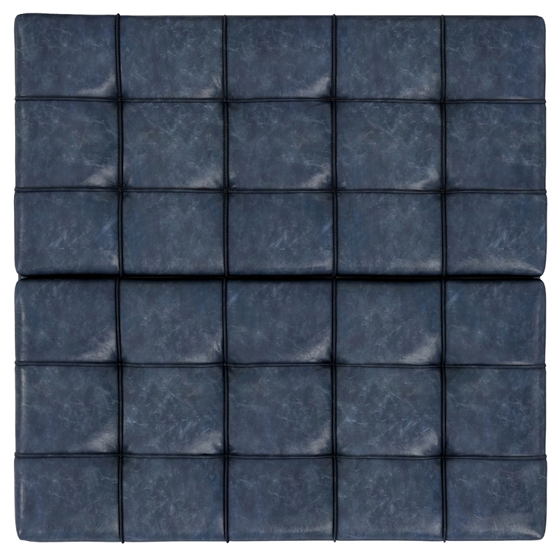 Harrison 40 inch Wide Coffee Table Storage Ottoman in Blue Vegan Faux Leather