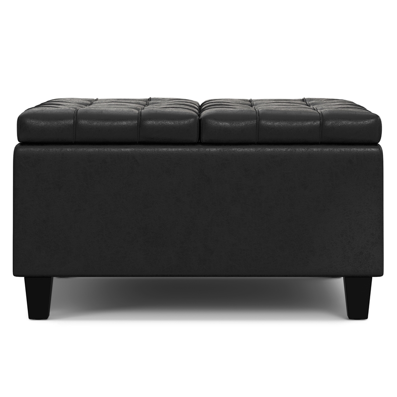 Harrison 30 inch Wide Coffee Table Storage Ottoman in Black Vegan Faux Leather