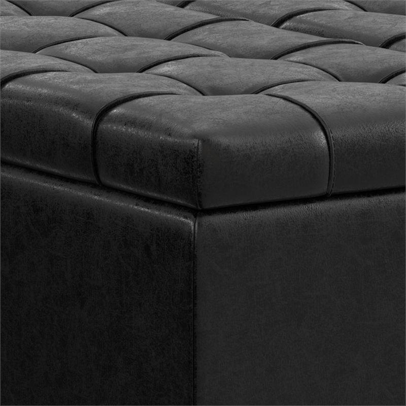 Harrison 30 inch Wide Coffee Table Storage Ottoman in Black Vegan Faux Leather