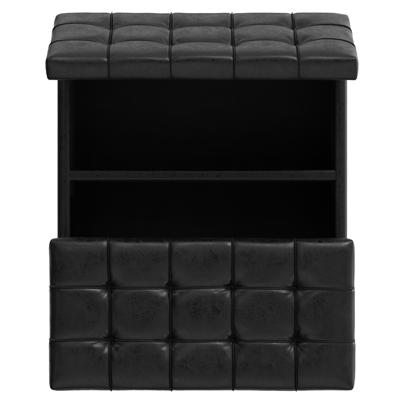 Harrison 30 inch Wide Coffee Table Storage Ottoman in Black Vegan Faux Leather