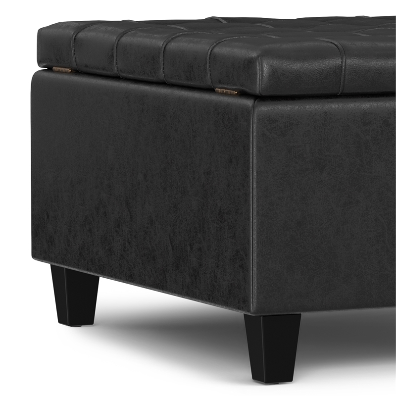 Harrison 30 inch Wide Coffee Table Storage Ottoman in Black Vegan Faux Leather