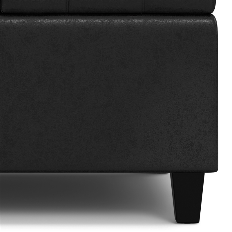 Harrison 30 inch Wide Coffee Table Storage Ottoman in Black Vegan Faux Leather