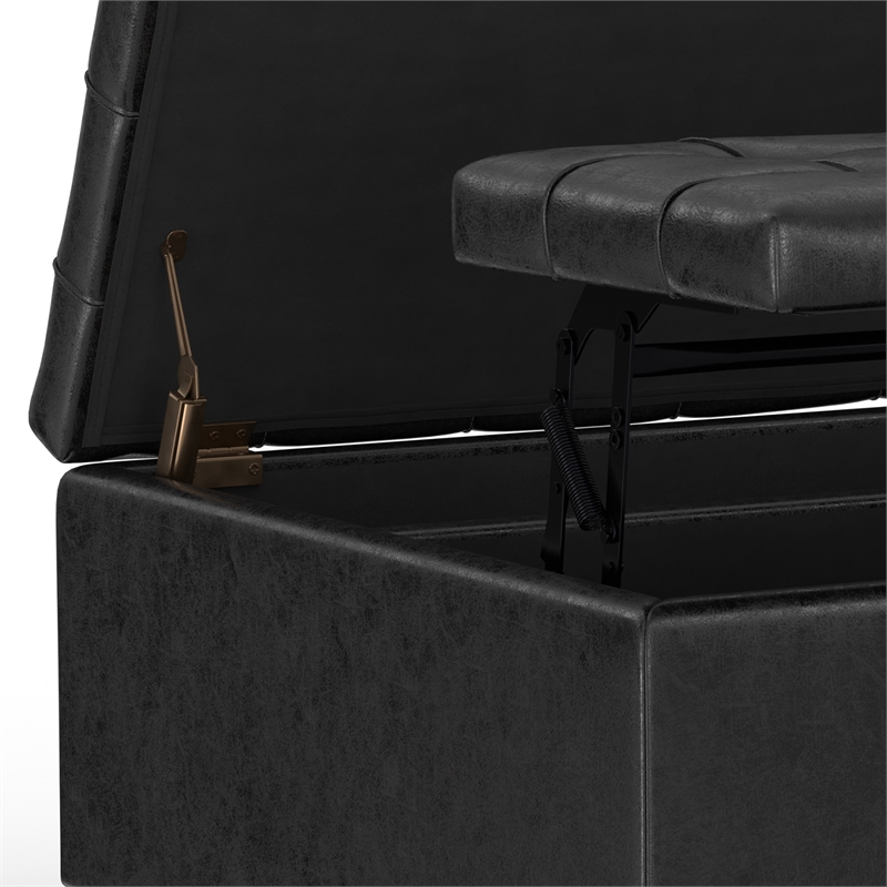 Harrison 30 inch Wide Coffee Table Storage Ottoman in Black Vegan Faux Leather
