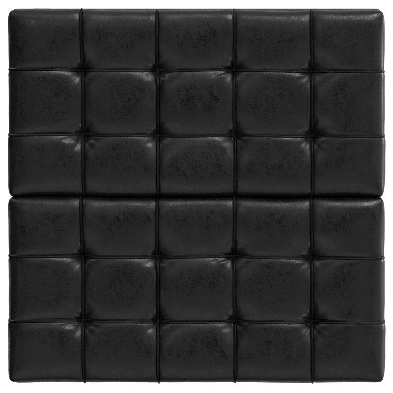 Harrison 30 inch Wide Coffee Table Storage Ottoman in Black Vegan Faux Leather
