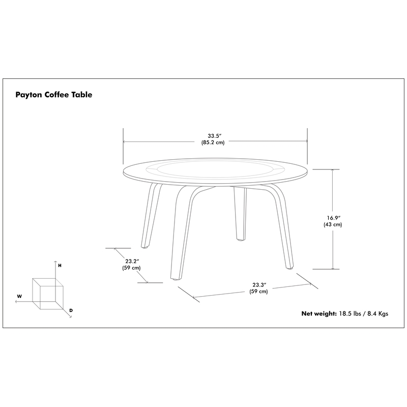 Payton  34 inch Wide Round Contemporary Coffee Table in Natural