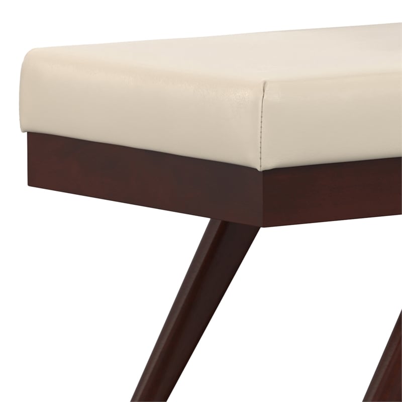 Chanelle 48 inch Wide Modern Ottoman Bench in Satin Cream Vegan Faux Leather