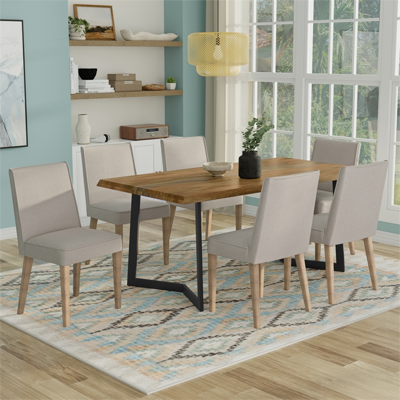 Bartow/Watkins Modern 7 PC Dining Set in Natural Woven Polyester & 72