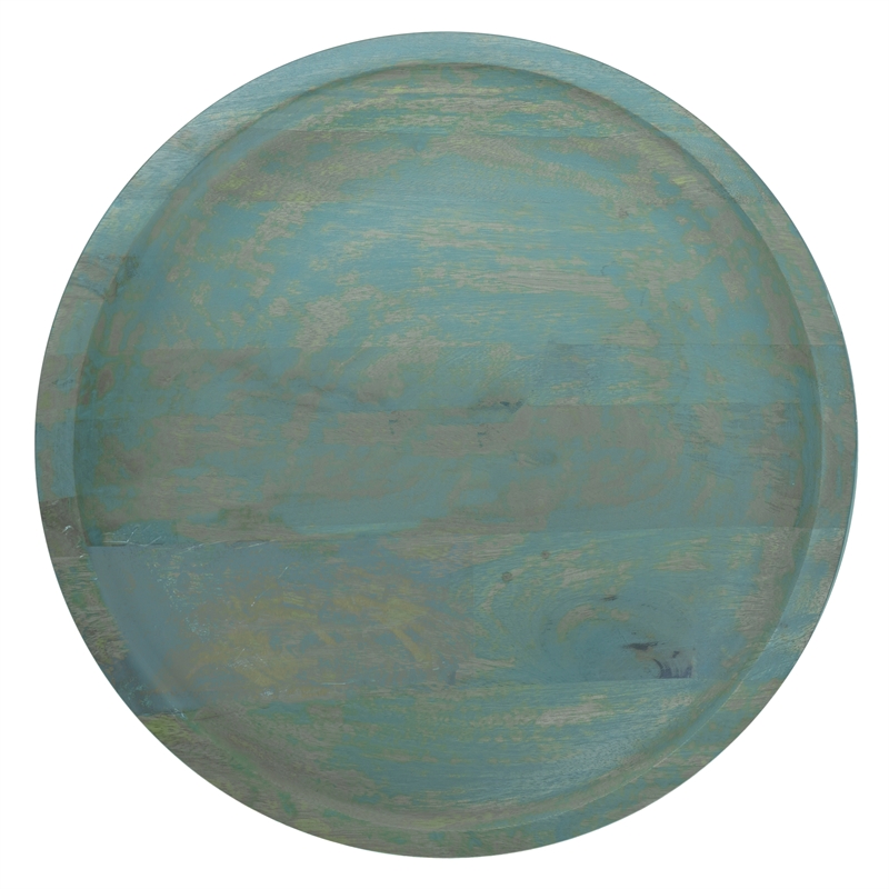 Haynes 16 inch Wide Solid Mango Boho Accent Table in Teal Wash & Assembled