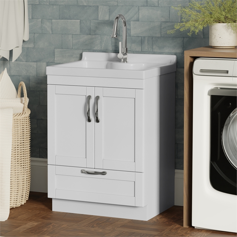 Maile 24-inch Utility Sink & Cabinet in Pure White