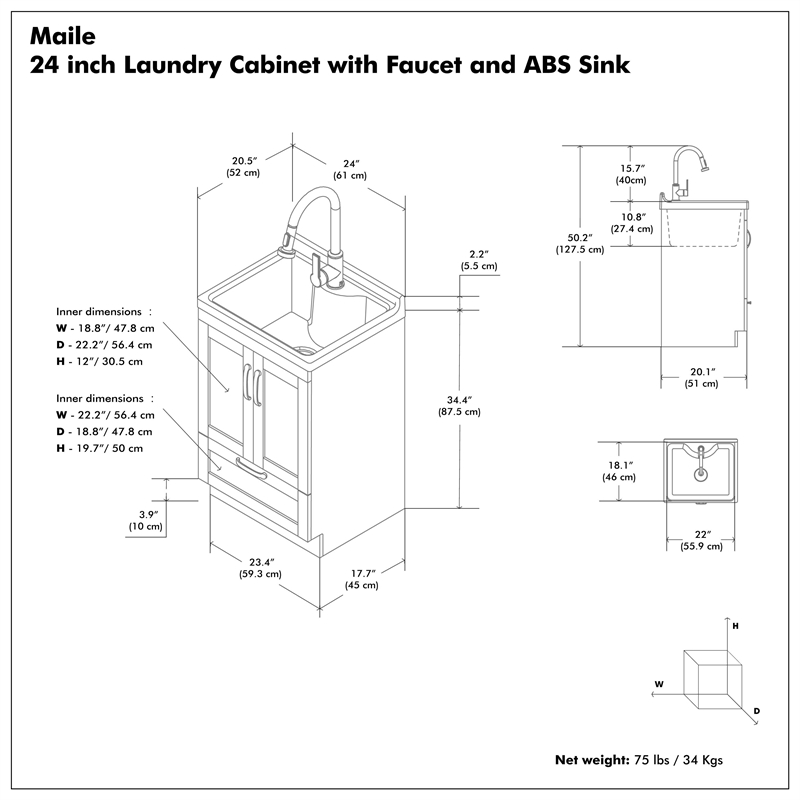 Maile 24-inch Utility Sink & Cabinet in Pure White