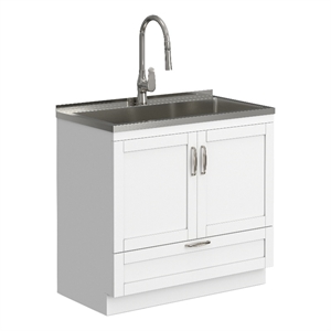 Reed 36-inch Utility Sink & Cabinet in Pure White