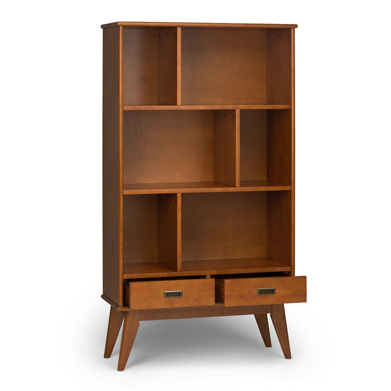 Draper 35W 6 Cubbie Bookcase with Drawer (Set of 2) in Teak Brown