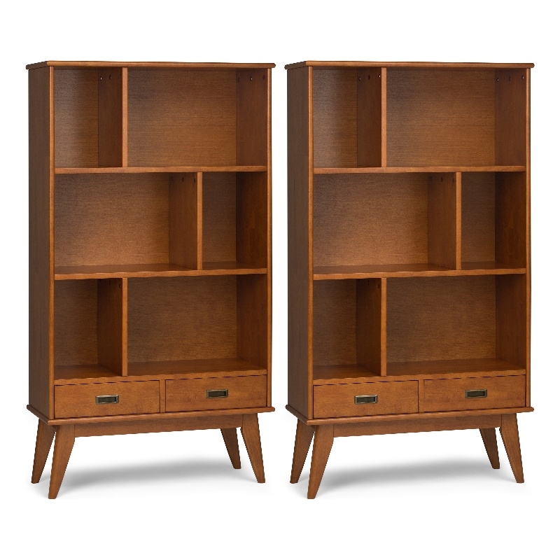 Draper 35W 6 Cubbie Bookcase with Drawer (Set of 2) in Teak Brown
