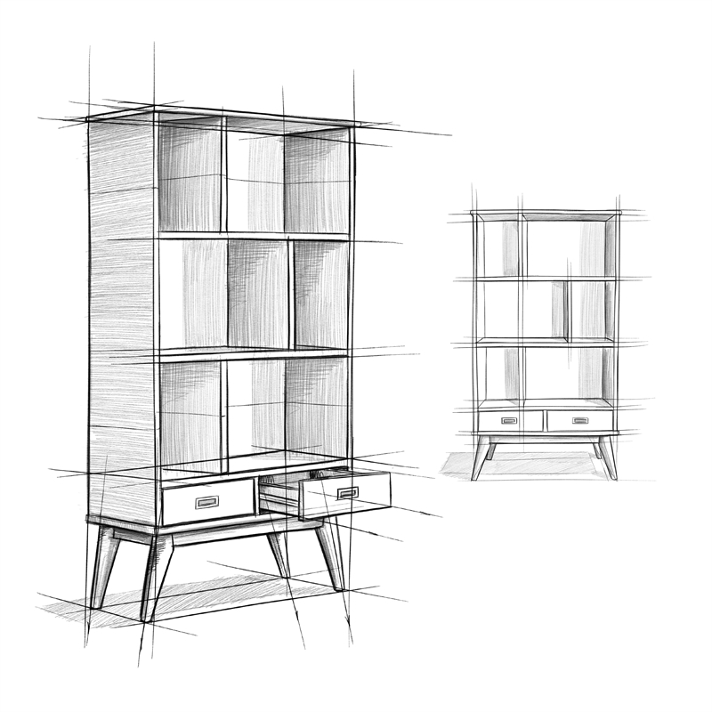 Draper 35W Bookcase and Storage Unit (Set of 2) in Medium Auburn Brown