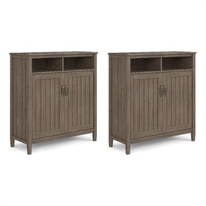 Lev SOLID WOOD 39&quotWD Tall Storage Cabinet & Open Shelves Setof 2 in Smoky Brown