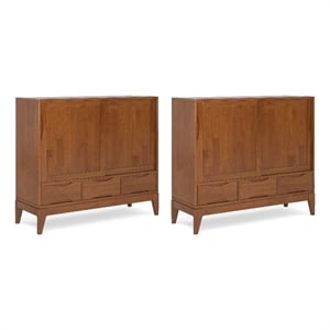 Harper HARDWOOD 48&quot WD Tall Storage Cabinet & 3 Drawers Setof 2 in Teak Brown