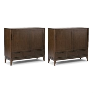 Harper HARDWOOD 48&quot WDTall Storage Cabinet & 3 Drawers Setof 2 in Walnut Brown