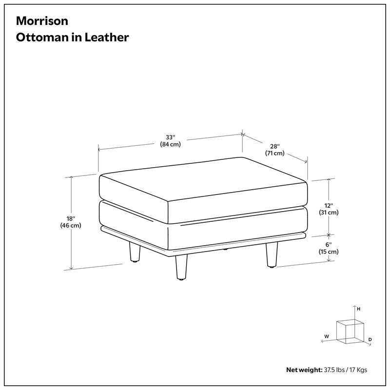 Morrison 33 inch WD Modern Table Ottoman in Lead Black Genuine Leather