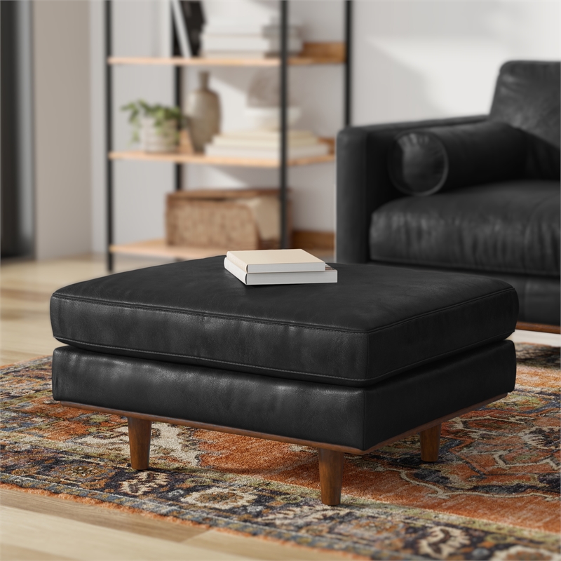 Morrison 33 inch WD Modern Table Ottoman in Lead Black Genuine Leather