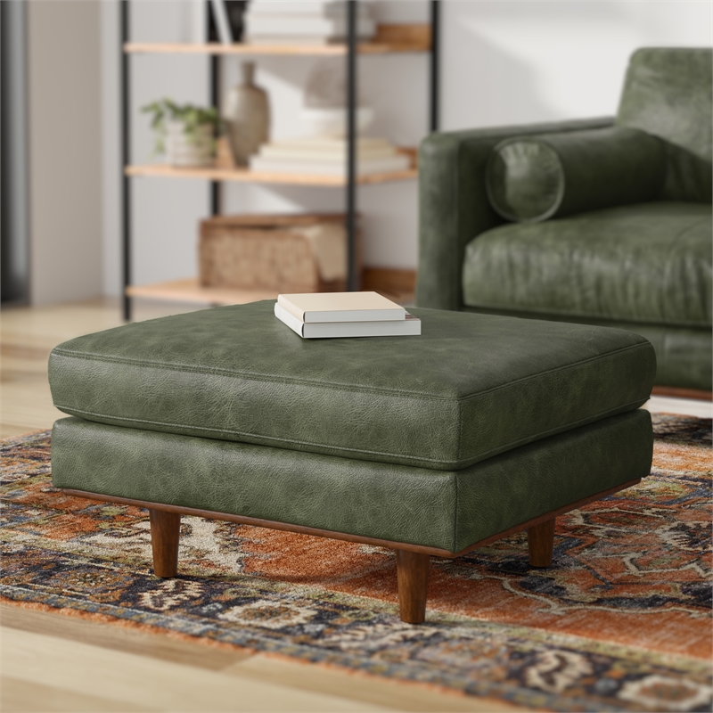 Morrison 33 inch Wide Modern Table Ottoman in Moss Green Genuine Leather