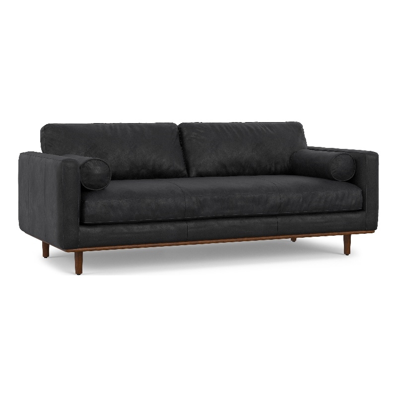 Morrison 89 inch Wide Modern Sofa in Lead Black Semi-Aniline Genuine Leather